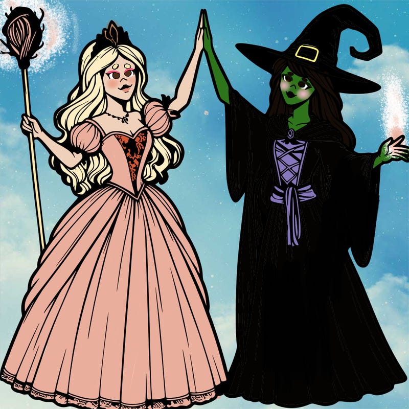detailed realistic split of a princess and a witch