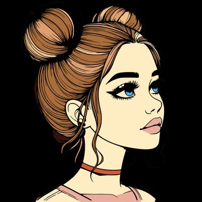 realistic girl with buns on the top of her head