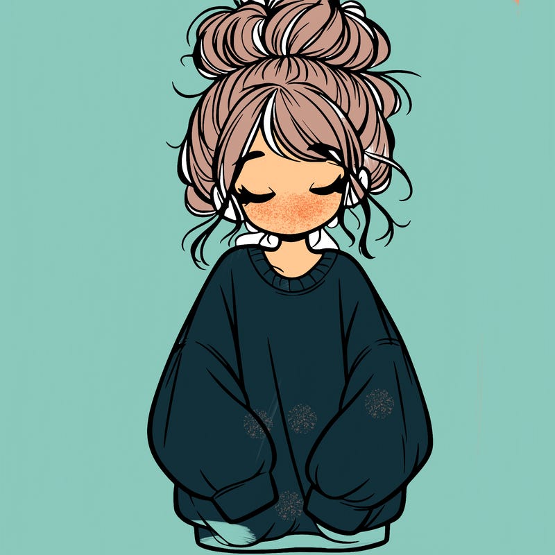 girl with baggy sweatshirt and messy bun
