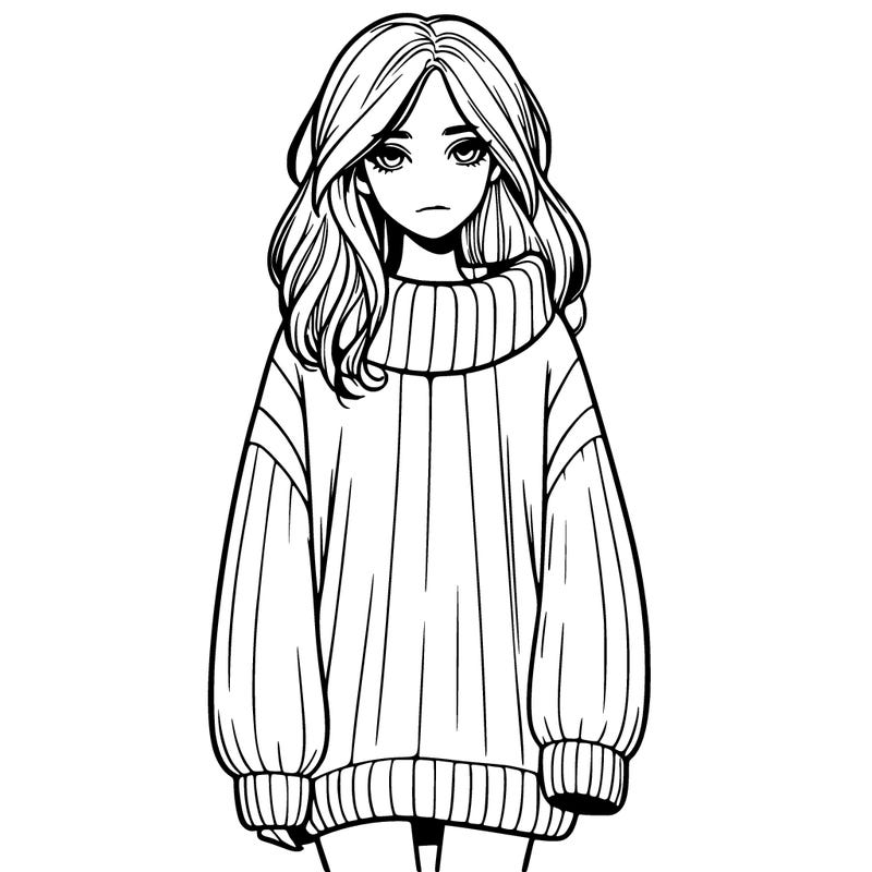 a realistic girl in a oversized sweater