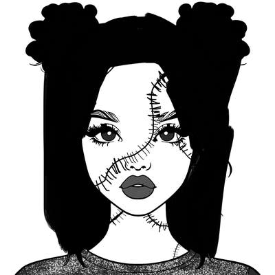 realistic girl with two buns in hair and lips