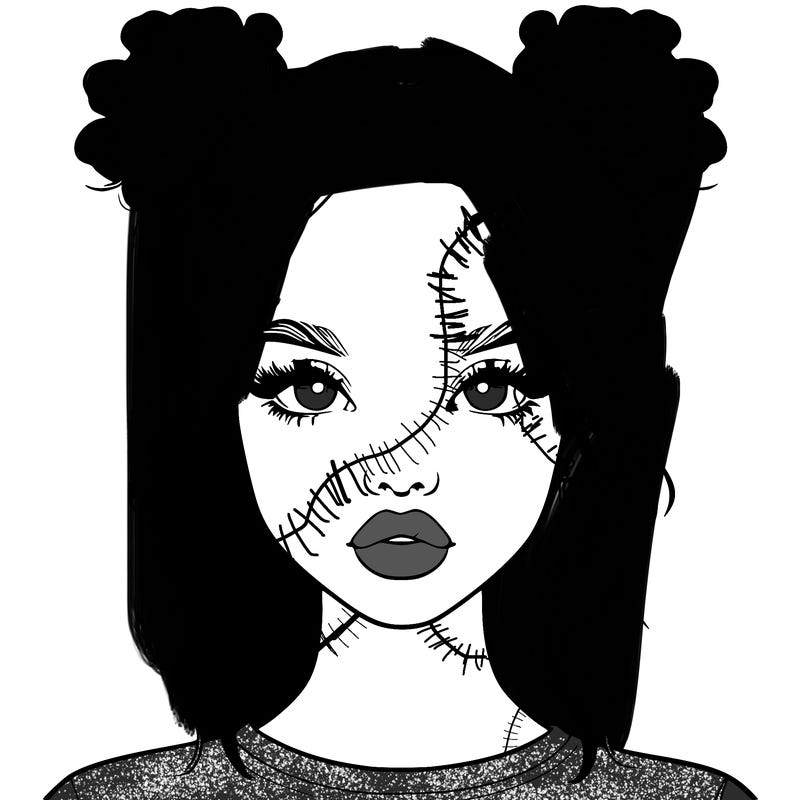 realistic girl with two buns in hair and lips