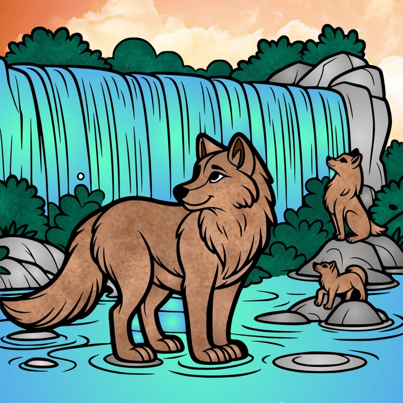 waterfall wolf