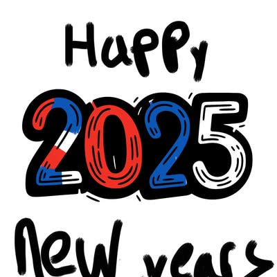 one line scrawled numbers sketch design “2025”