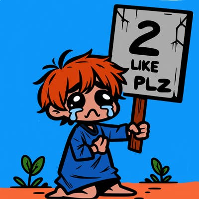 small poor toddler crying with sign that says 2 like plz