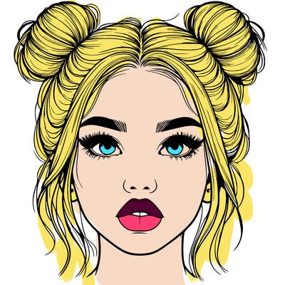 realistic girl with two buns on her hair and lips