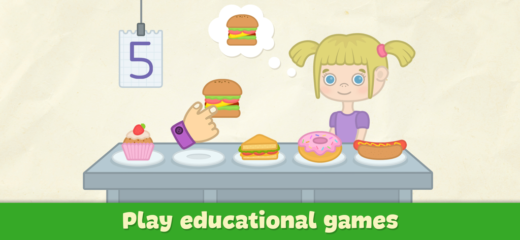 Jeu de comptage éducatif pour tout-petits où un enfant associe des aliments à des nombres