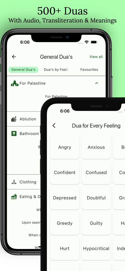 Islamtics: Quran, Qibla & Azan - Islamtics mobile app interface displaying a collection of Duas categorized by different emotions