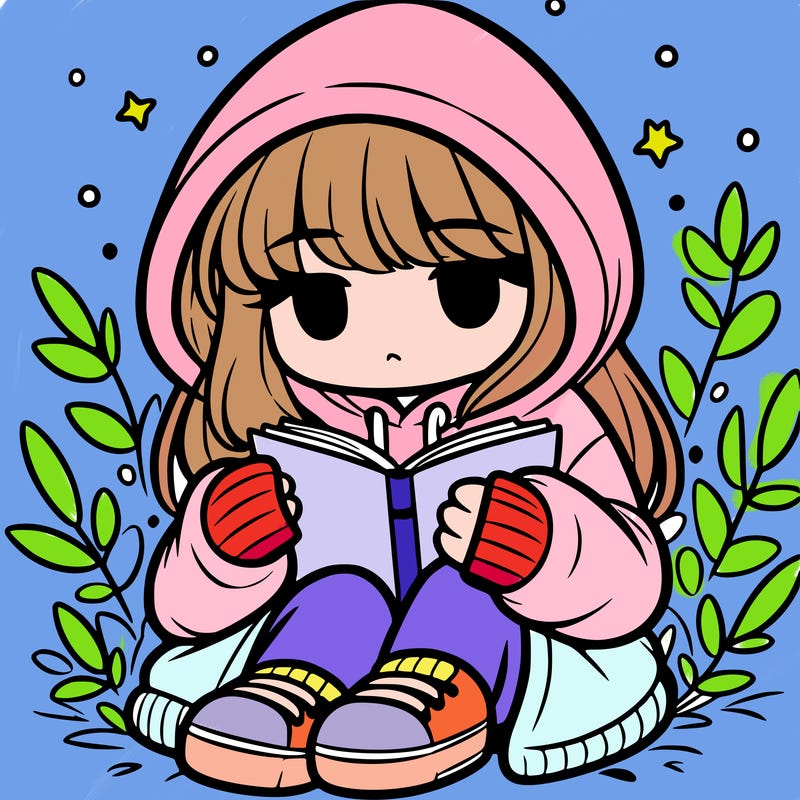 girl in oversized hoodie reading a book