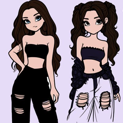 2 girls in crop tops and baggy jeans ripped