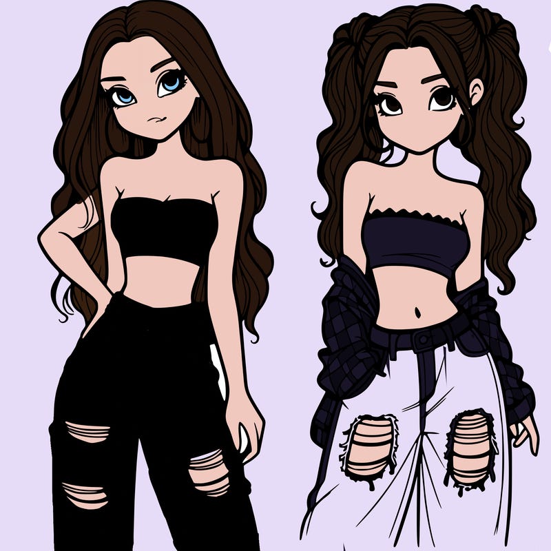 2 girls in crop tops and baggy jeans ripped