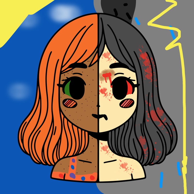 a half split of a girl each side is different