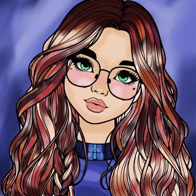 girl with long hair and freckles and glasses realistic