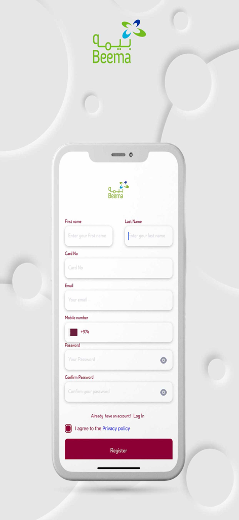 Beema - User registration form for the Beema shopping app