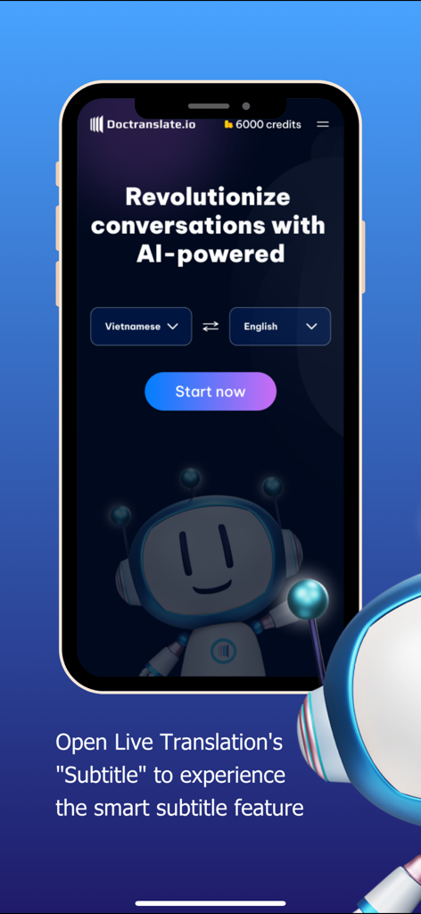 Doctranslate.io - Interface de l'application Doctranslate montrant la traduction en direct vietnamien vers anglais alimentée par l'IA avec sous-titres intelligents