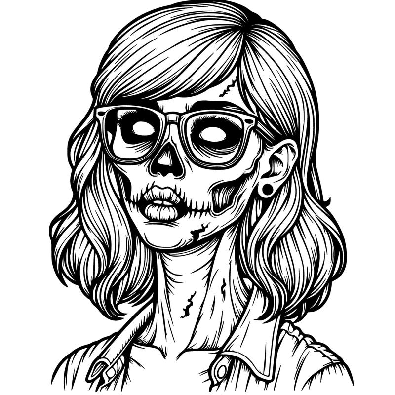 realistic zombie girl with glasses