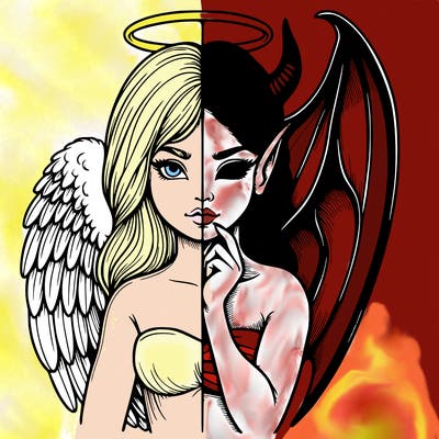 realistic angel half demon