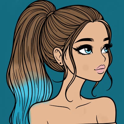 a beautiful and realistic girl with a high pony tail