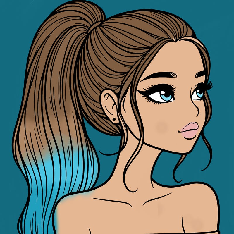 a beautiful and realistic girl with a high pony tail