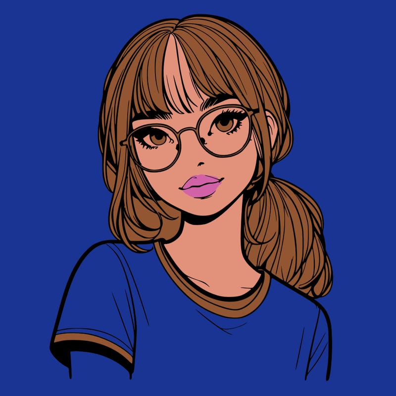 realistic girl with freckles and clear glasses