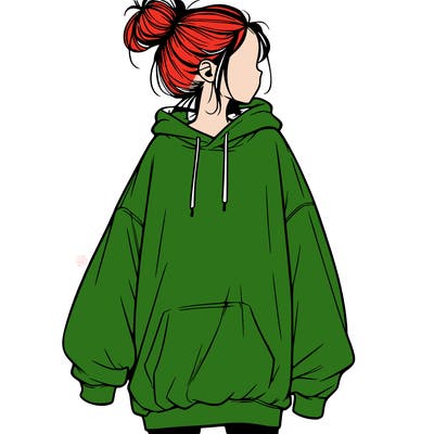 realistic girl with a oversized sweatshirt on and a bun