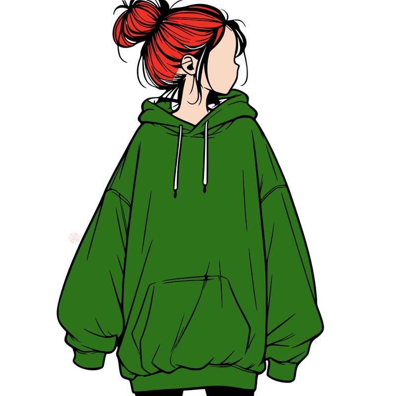 realistic girl with a oversized sweatshirt on and a bun
