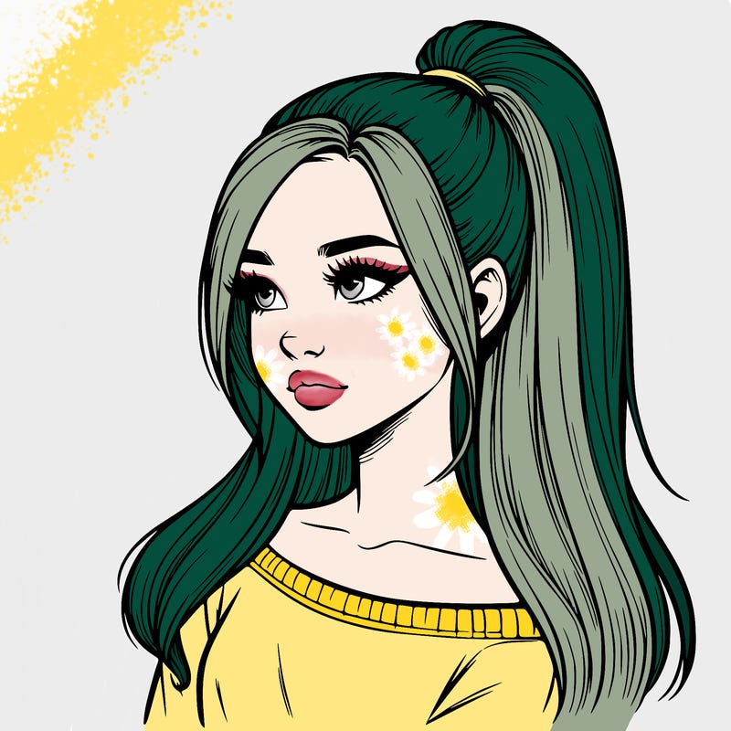 realistic girl with a high ponytail