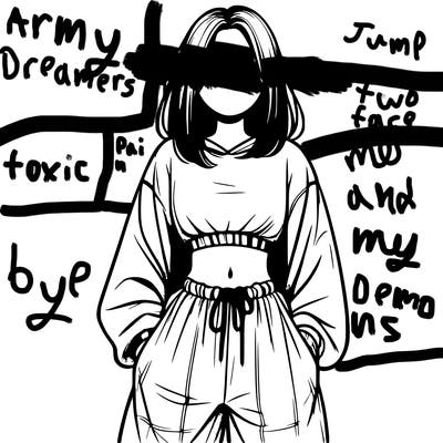 realistic girl faceless with baggy pants and a crop top