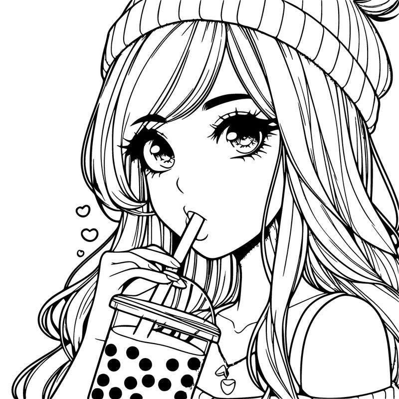a realistic girl drinking boba tea