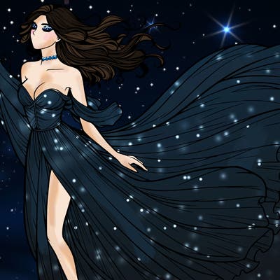 realistic woman in dress flowing the the wind