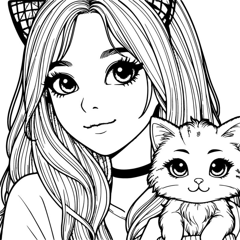 realistic girl with cat ears with a cat