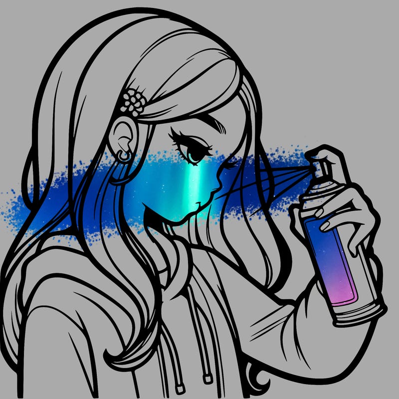 a realistic girl spray painting