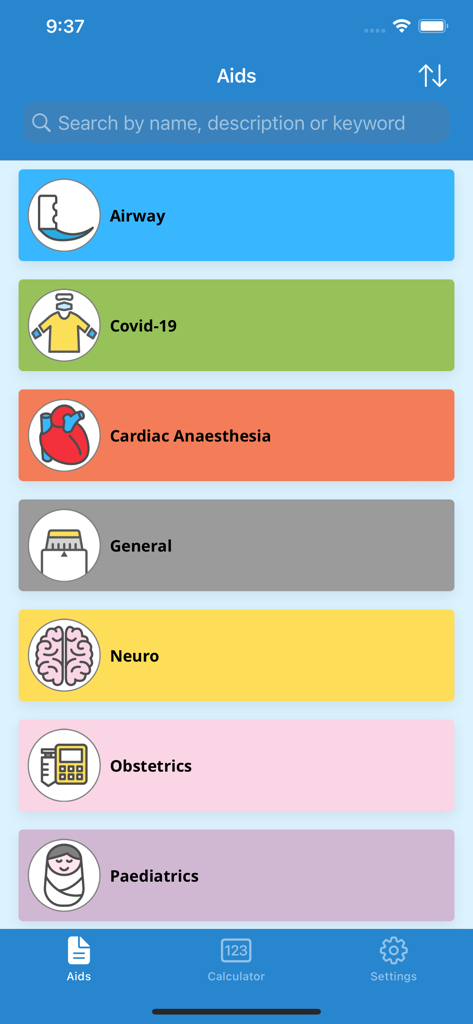 ASCAR - Menu of anaesthesia cognitive aids by subspecialty in the ASCAR app