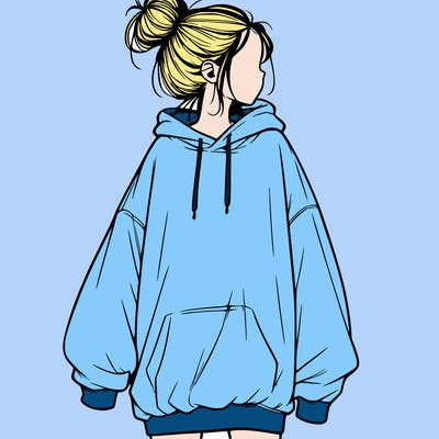 realistic girl with a oversized sweatshirt on and a bun