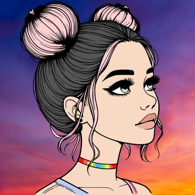 realistic girl with buns on the top of her head