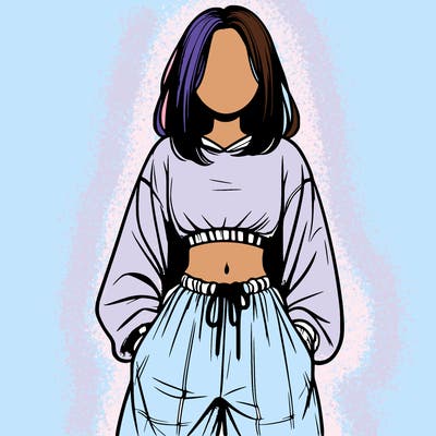 realistic girl faceless with baggy pants and a crop top
