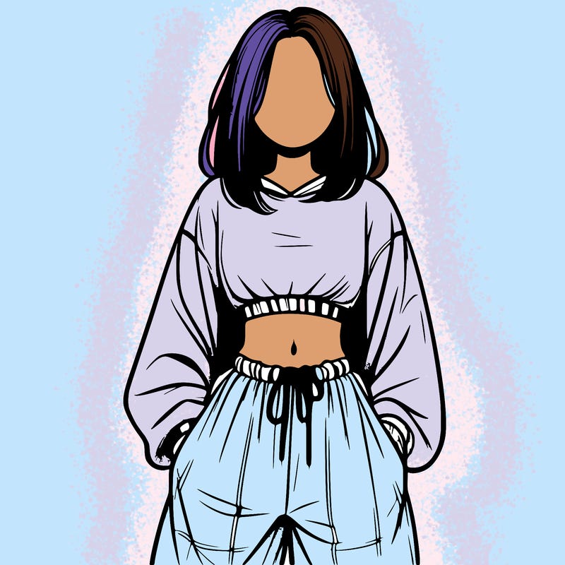 realistic girl faceless with baggy pants and a crop top