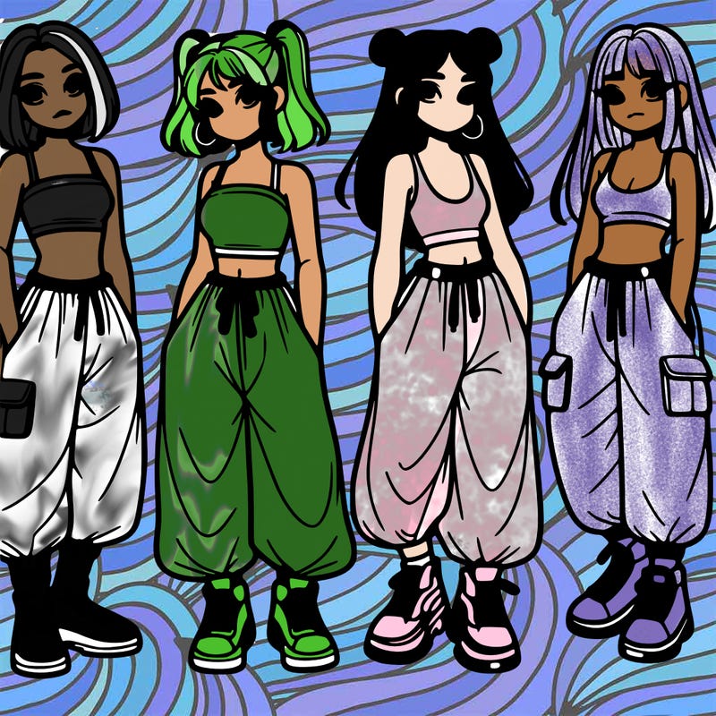 girls with crop top with baggy pants