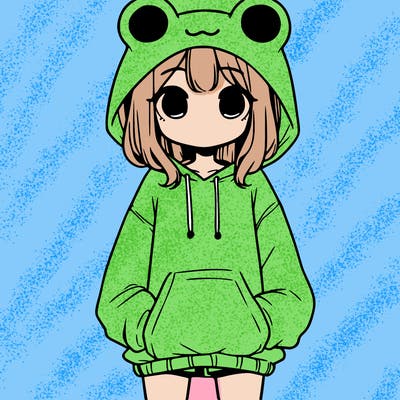 girl with baggy sweatshirt and frog hood