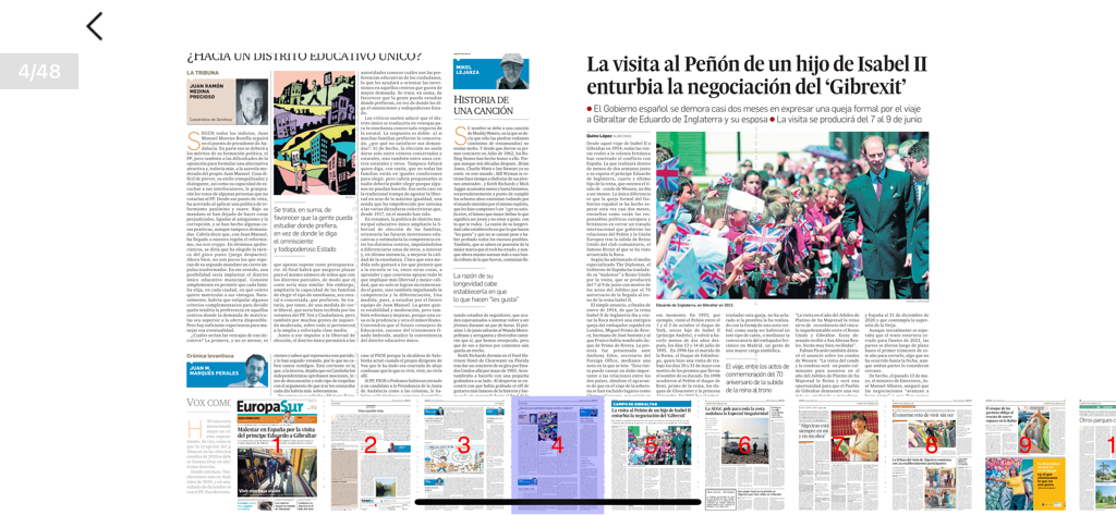 Europa sur - Digital edition of the Europa Sur newspaper showing local news articles and navigation thumbnails