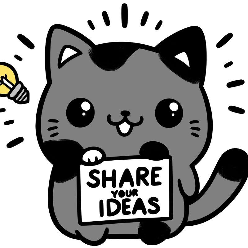 a cute cat saying share your ideas