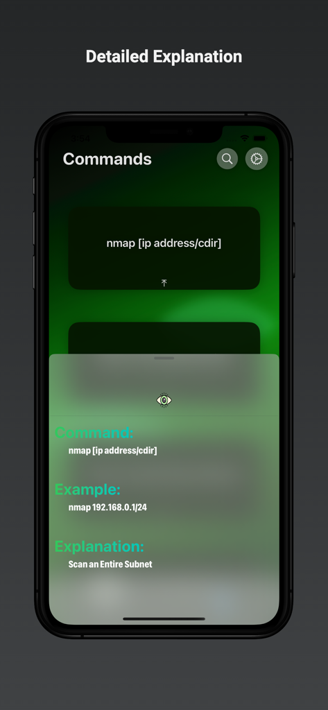 Captura de pantalla del Manual de Nmap mostrando una explicación detallada y ejemplo para escanear toda una subred