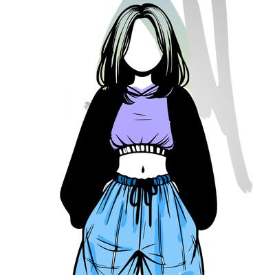 realistic girl faceless with baggy pants and a crop top