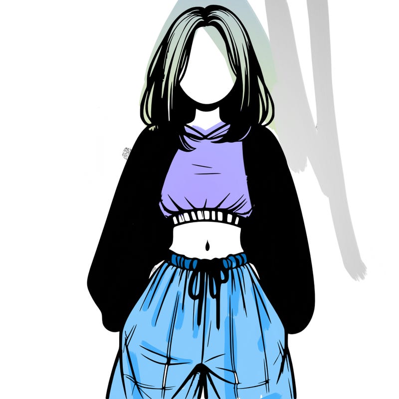 realistic girl faceless with baggy pants and a crop top