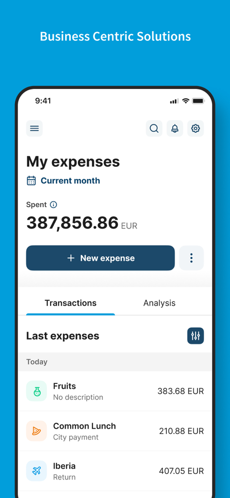 United Nations Debit Card - United Nations Debit Card app interface displaying monthly expense total and a list of recent transactions