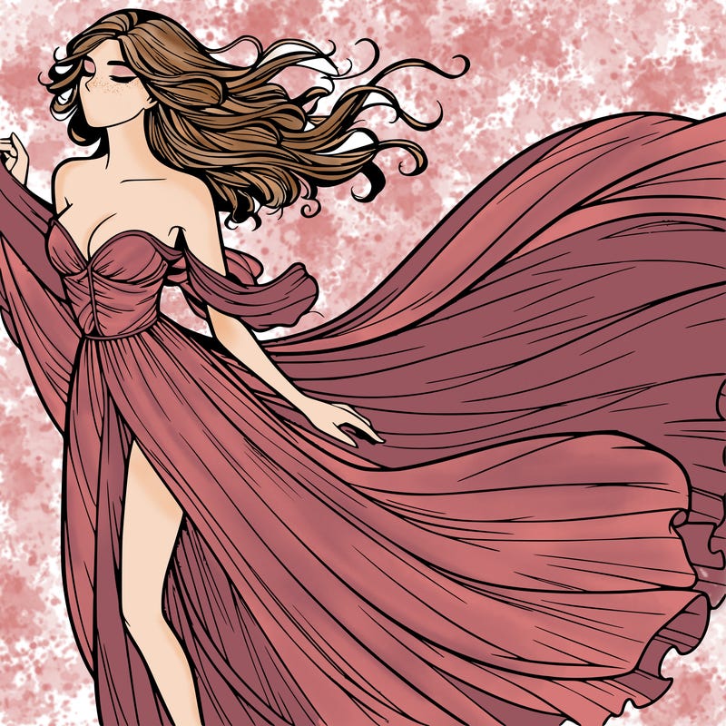 realistic woman in dress flowing the the wind