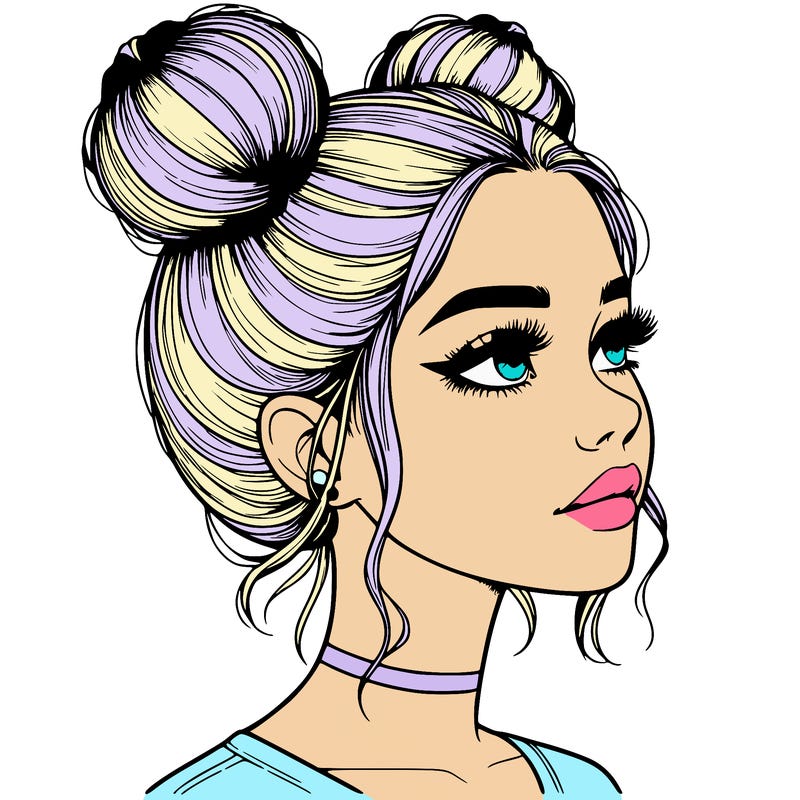realistic girl with buns on the top of her head