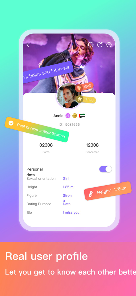 Likeu-Live Video Chat - Profilo utente verificato sull'app Likeu che mostra informazioni personali e badge di autenticazione