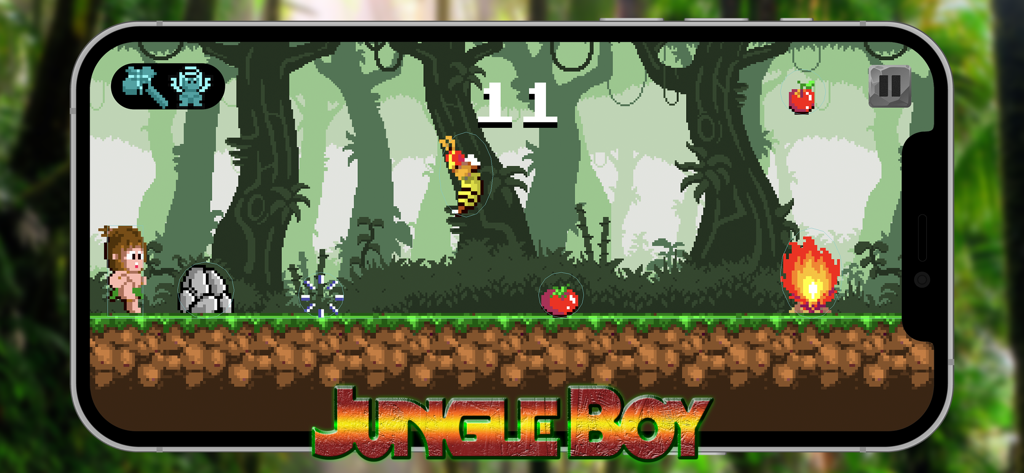 Jungle Boy - Jungle Boy side scrolling platformer with pixel art graphics showing a character in a jungle level