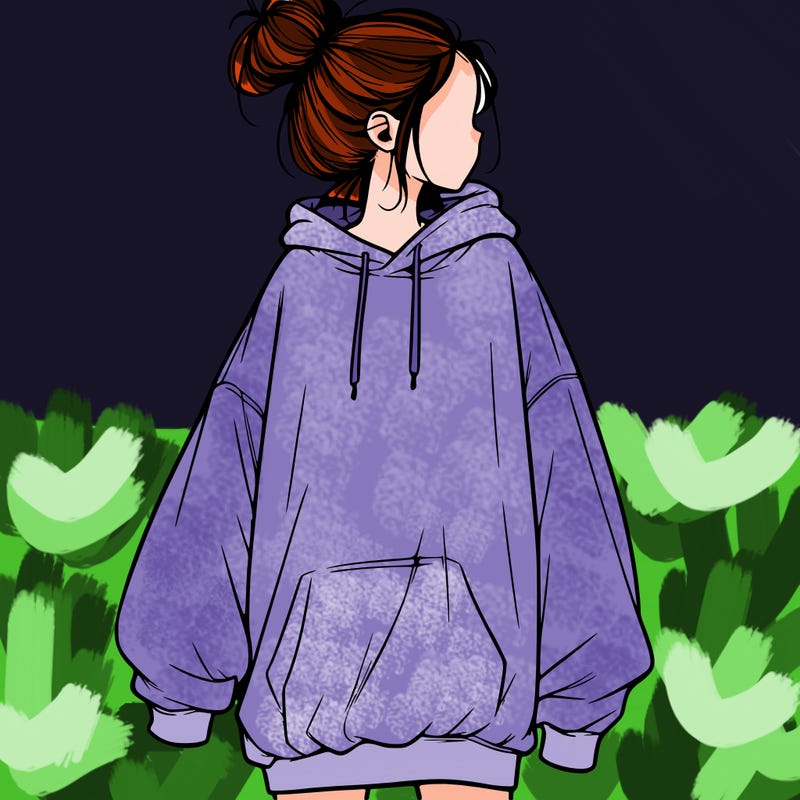 realistic girl with a oversized sweatshirt on and a bun